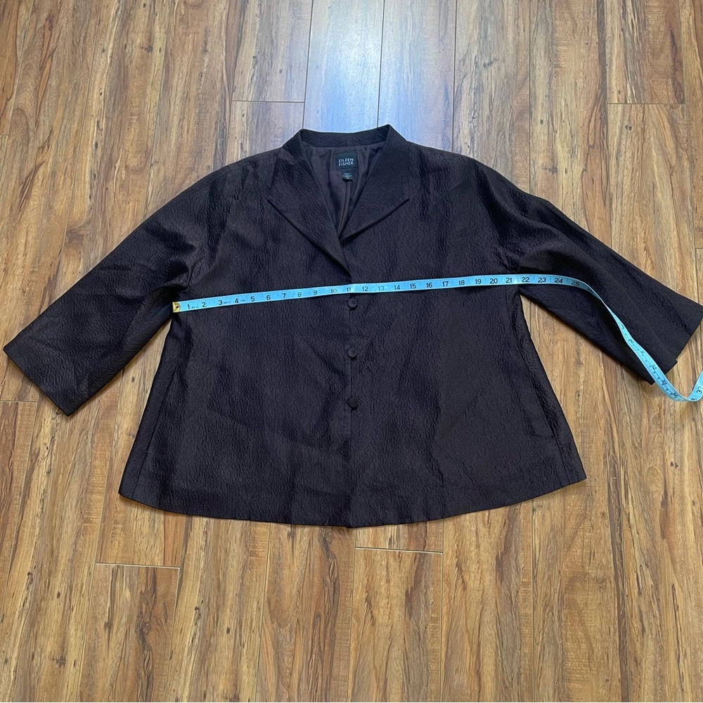 Eileen Fisher Chocolate Brown Crinkle 100% Silk Shirt Jacket Shacket Size M - Picture 5 of 16